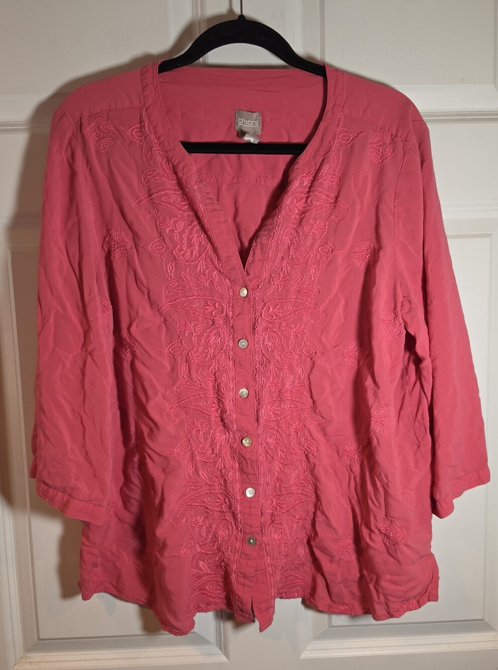 Chico's Pink Embroidered Button-Front Women's Top XL Chicos 3